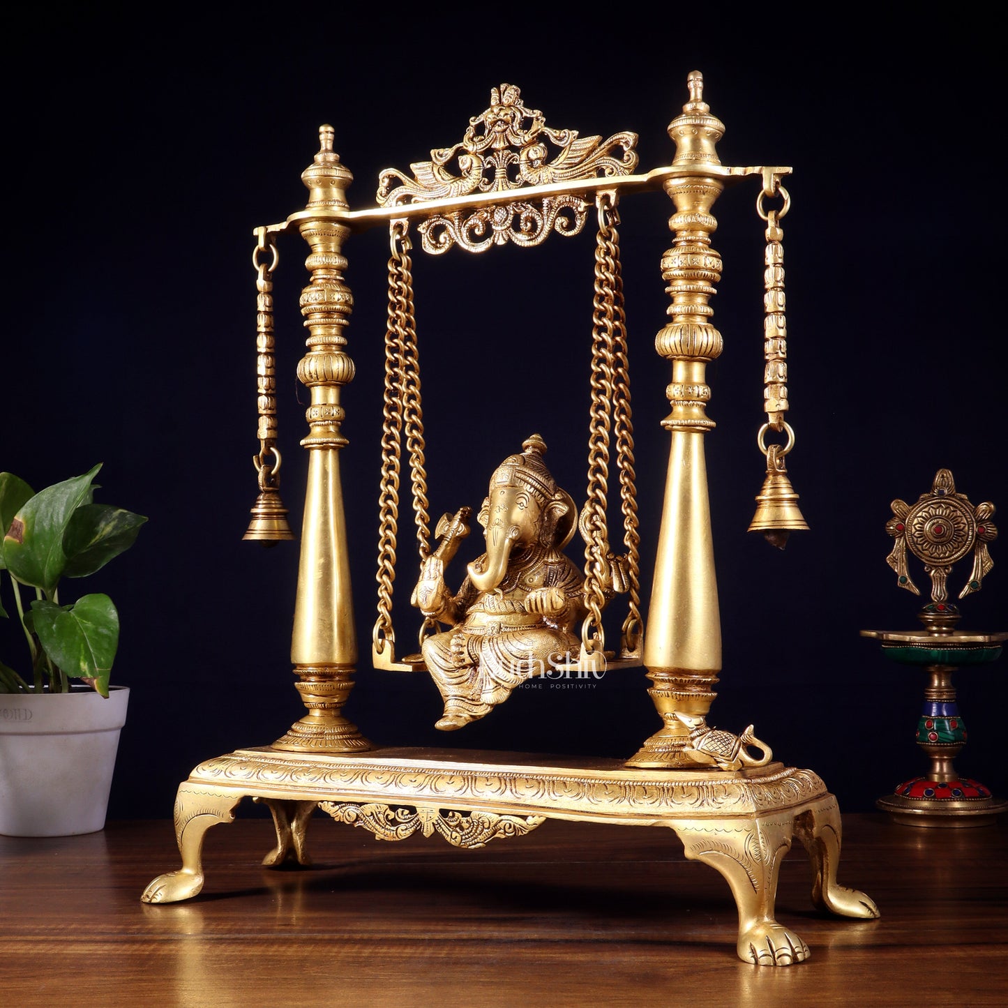 Pure Brass Lord Ganesha on Swing | Superfine Quality | 16 Inch