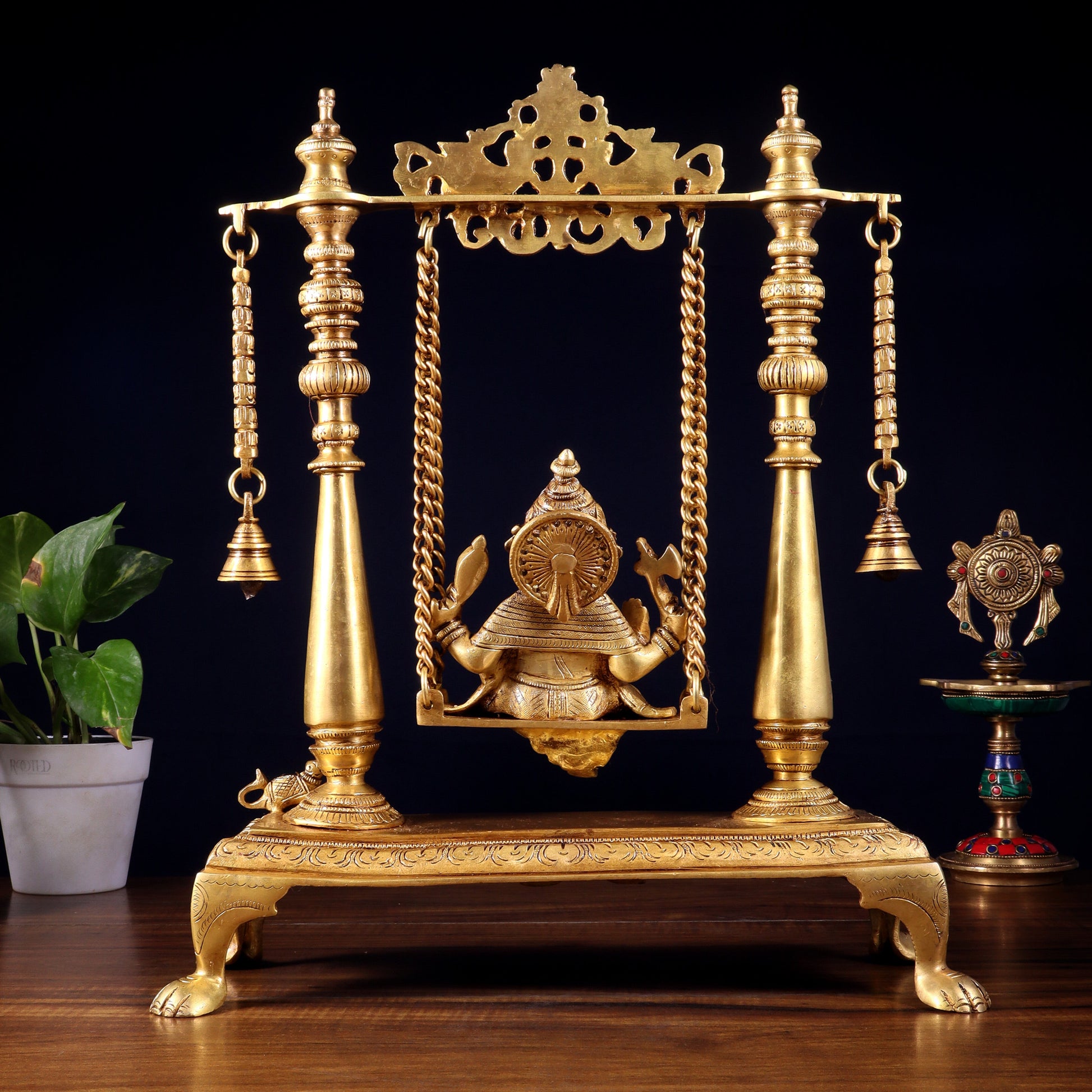 Pure Brass Lord Ganesha on Swing | Superfine Quality | 16 Inch