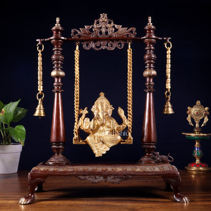 Pure Brass Lord Ganesha on Swing | Superfine Quality | 16 Inch dual tone