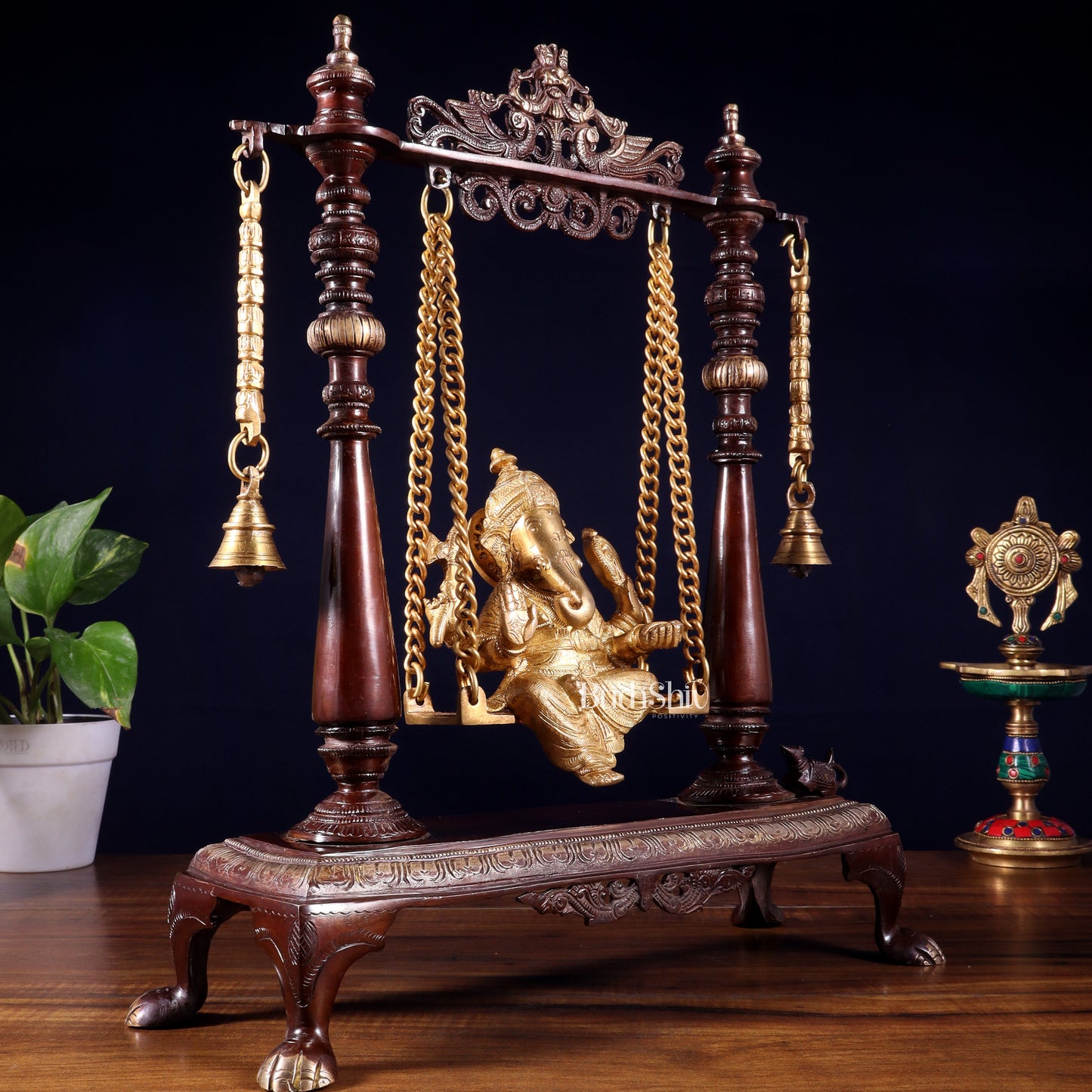 Pure Brass Lord Ganesha on Swing | Superfine Quality | 16 Inch dual tone