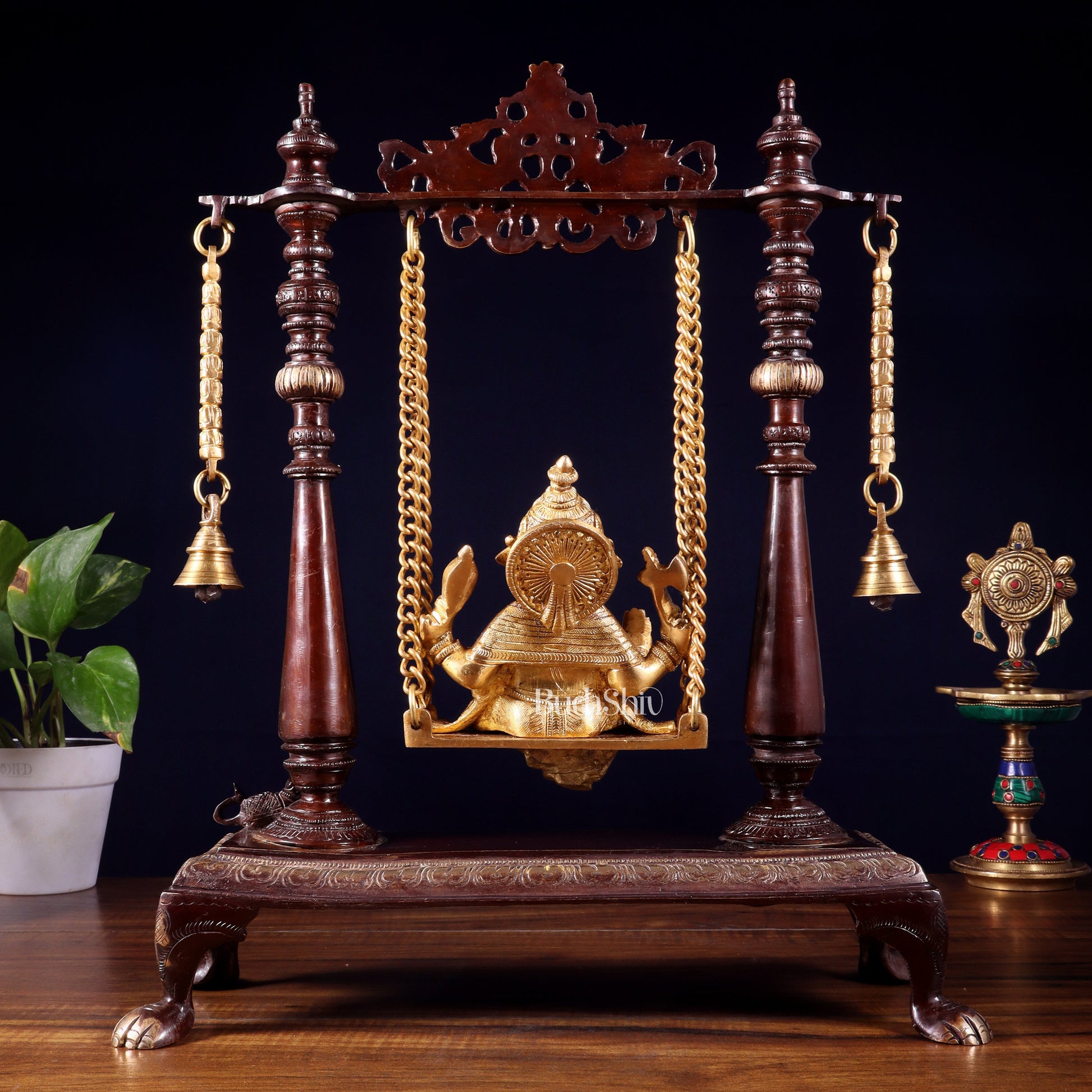 Pure Brass Lord Ganesha on Swing | Superfine Quality | 16 Inch dual tone