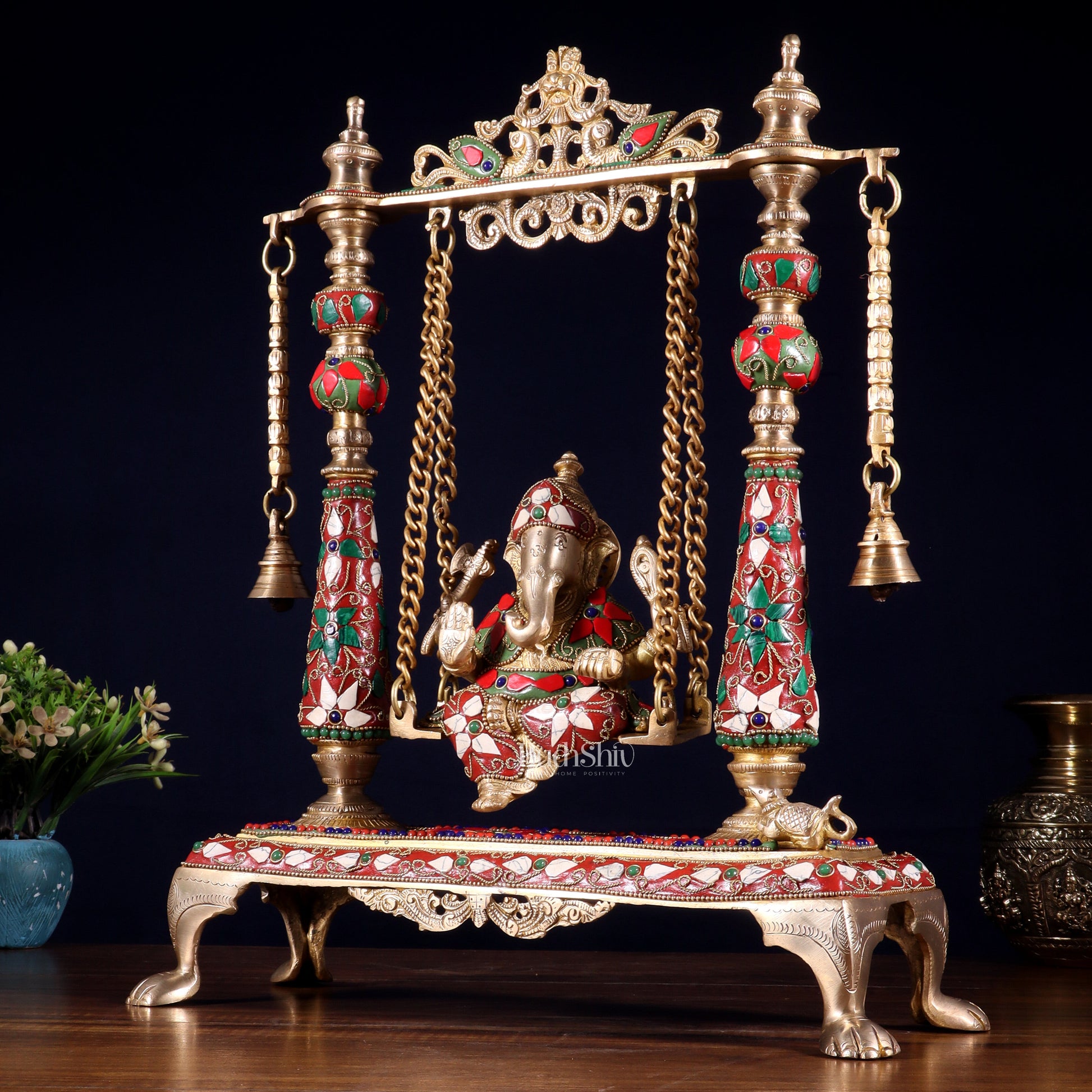Pure Brass Lord Ganesha on Swing | with meenakari| 16 Inch