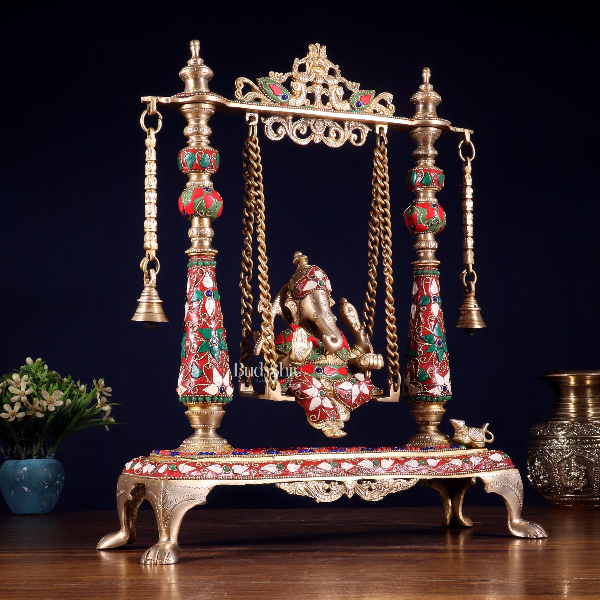 Pure Brass Lord Ganesha on Swing | with meenakari| 16 Inch