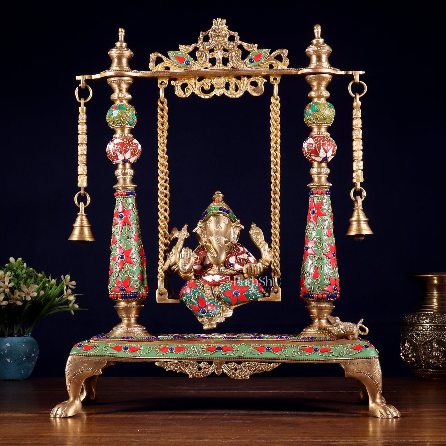 Pure Brass Lord Ganesha on Swing | with meenakari| 16 Inch