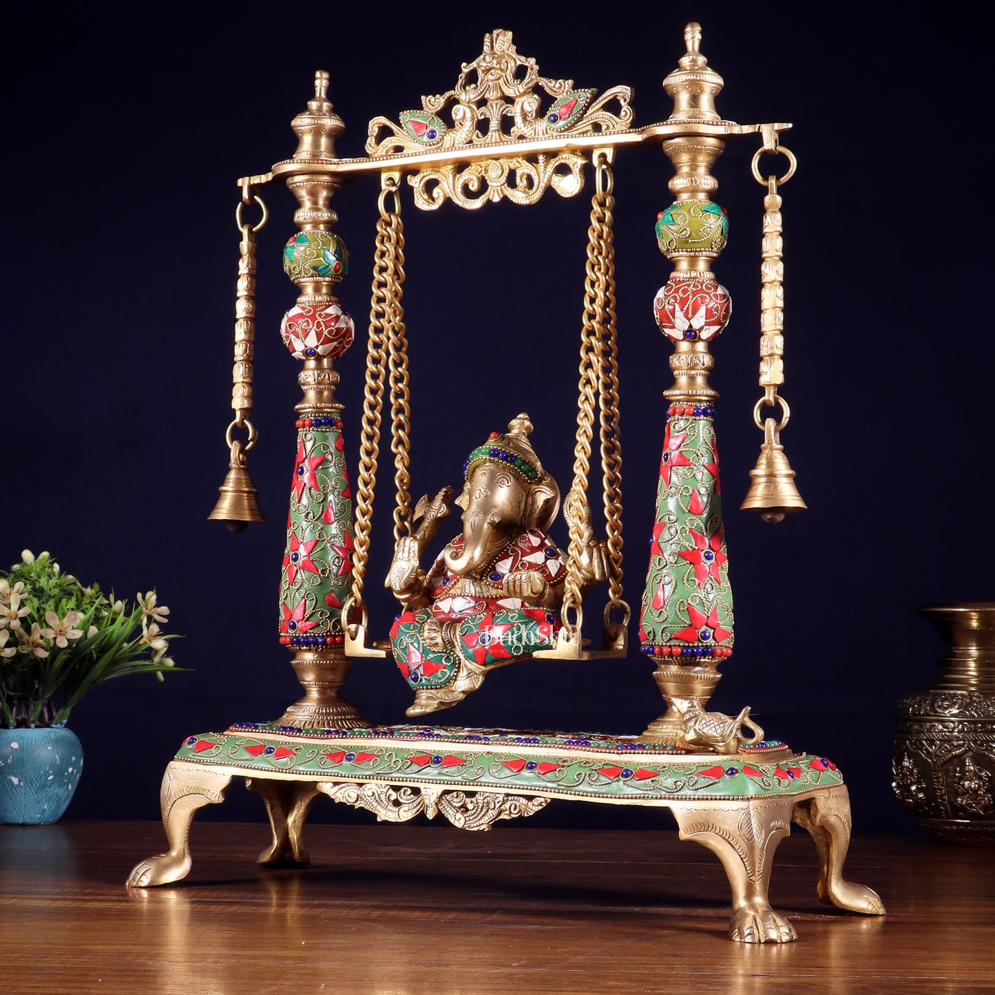 Pure Brass Lord Ganesha on Swing | with meenakari| 16 Inch