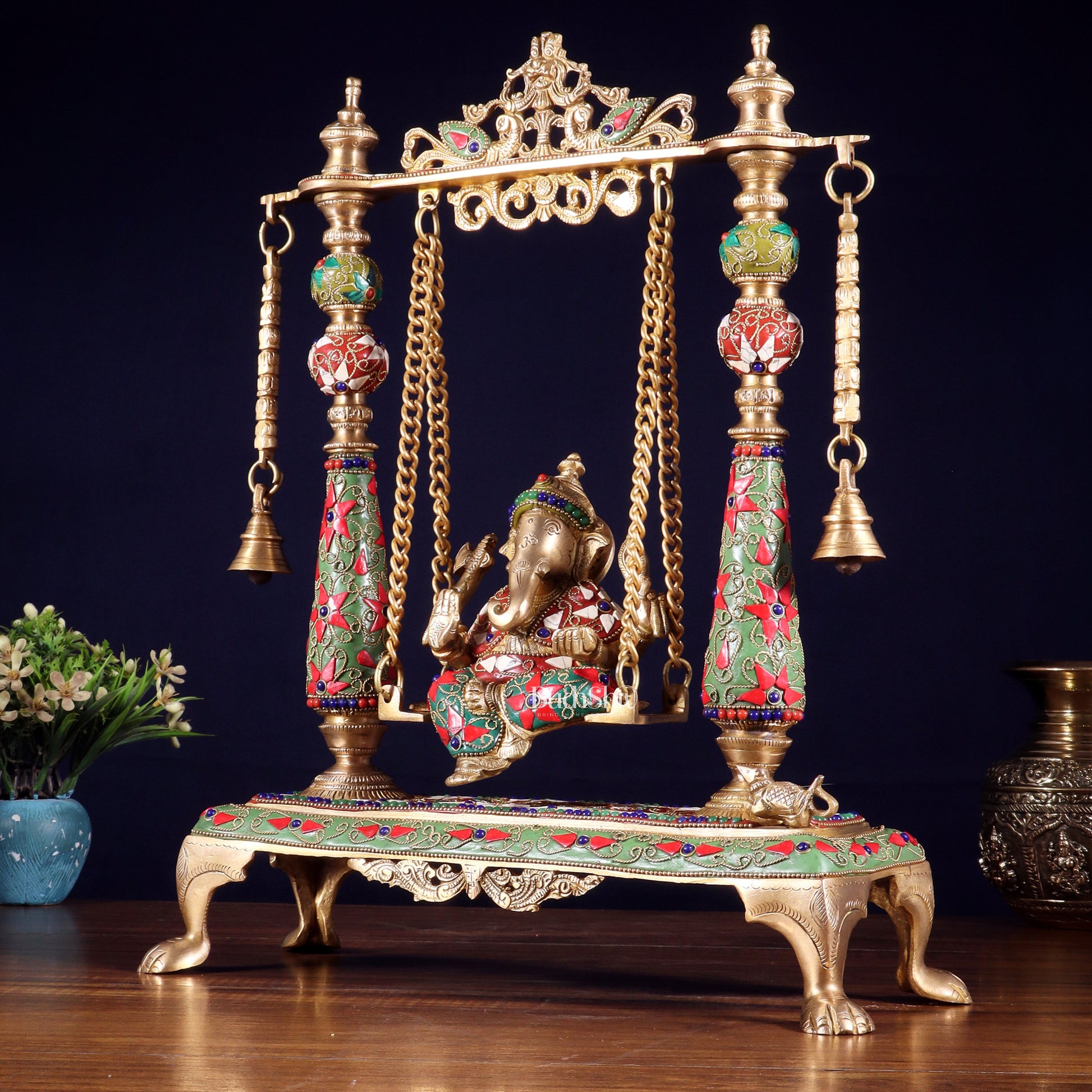Pure Brass Lord Ganesha on Swing | with meenakari| 16 Inch