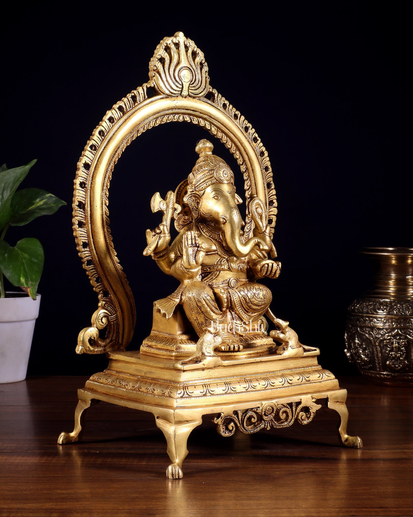 Pure Brass Lord Ganesha Idol with Prabhavali | 13 Inch