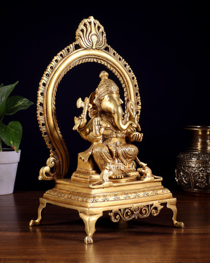 Pure Brass Lord Ganesha Idol with Prabhavali | 13 Inch
