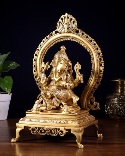Pure Brass Lord Ganesha Idol with Prabhavali | 13 Inch