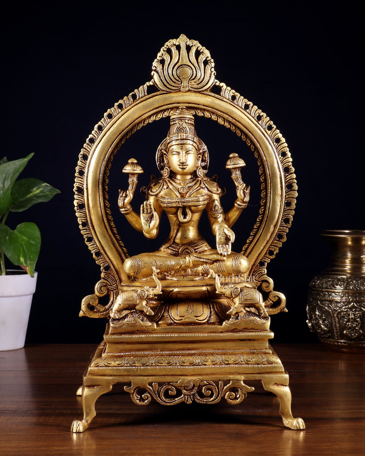 Pure Brass Goddess Lakshmi Idol with Prabhavali | 13 Inch