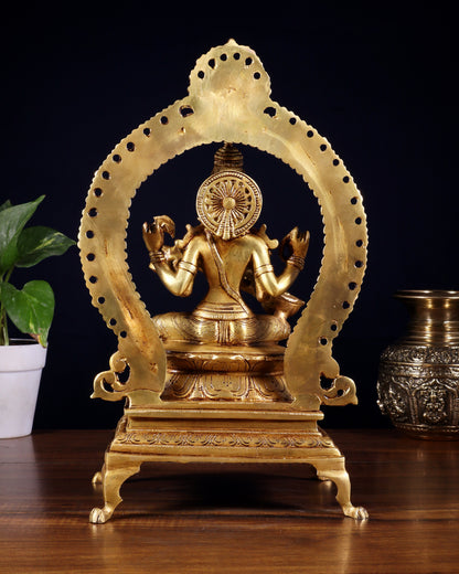 Pure Brass Goddess Saraswati Idol with Prabhavali | 13 Inch