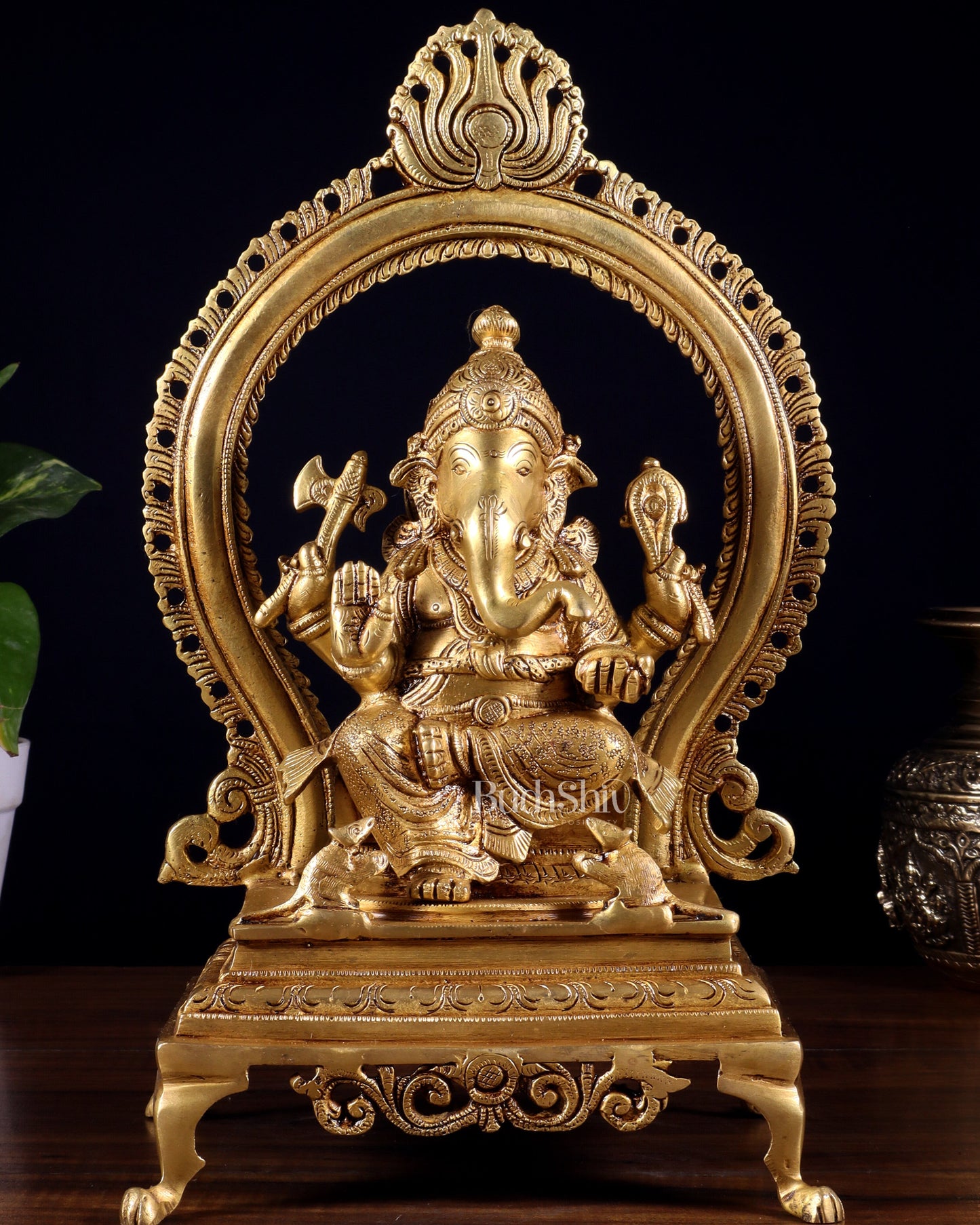 Pure Brass Lord Ganesha Idol with Prabhavali | 13 Inch