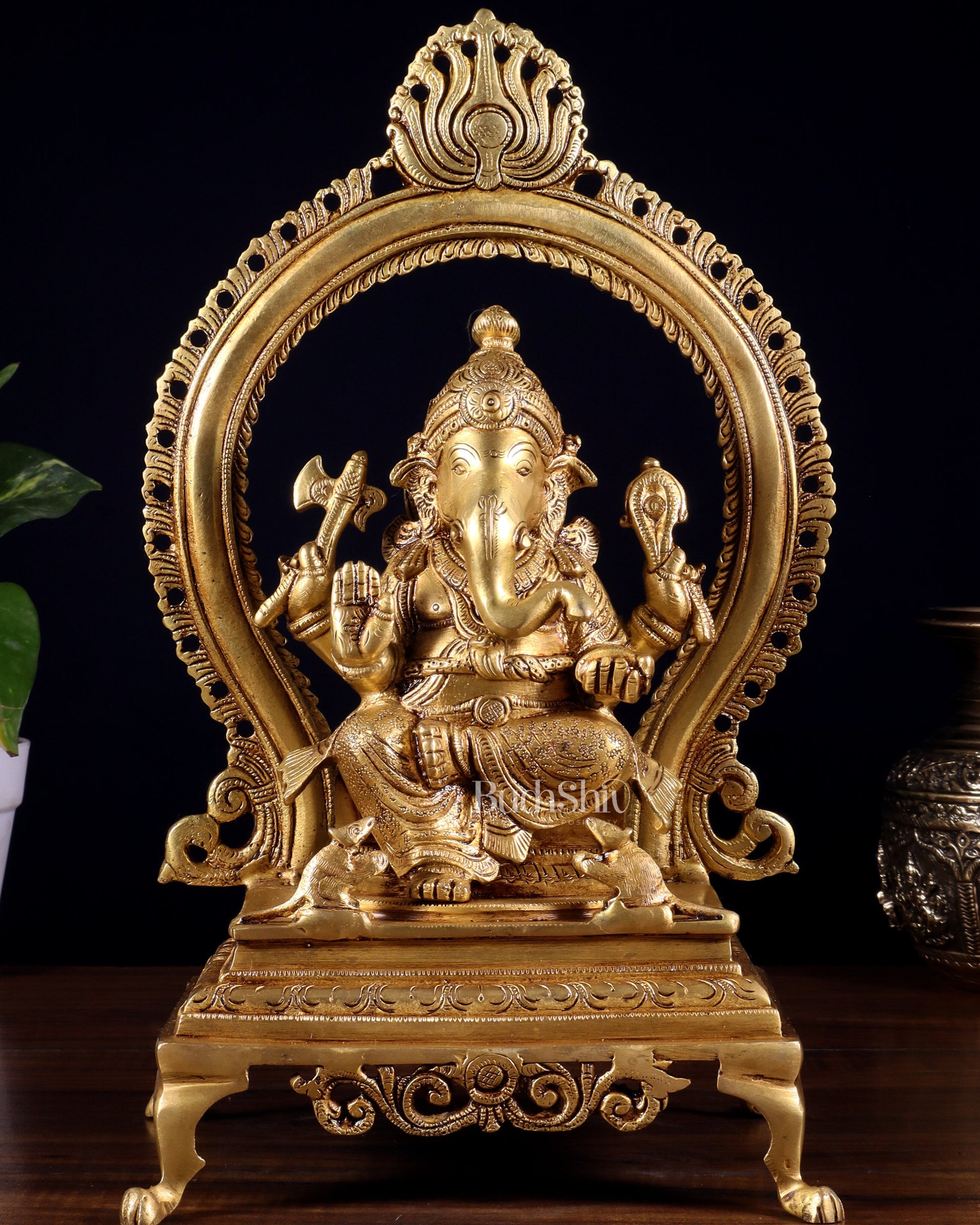 Pure Brass Lord Ganesha Idol with Prabhavali | 13 Inch
