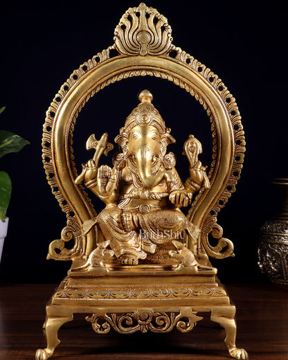 Pure Brass Lord Ganesha Idol with Prabhavali | 13 Inch