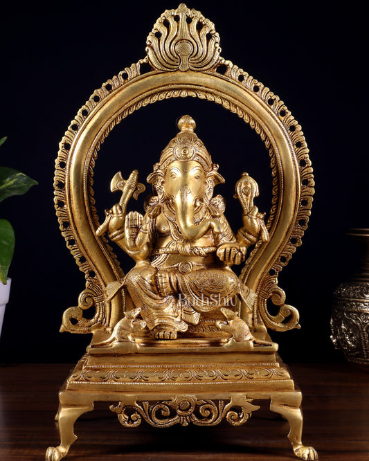 Pure Brass Lord Ganesha Idol with Prabhavali | 13 Inch