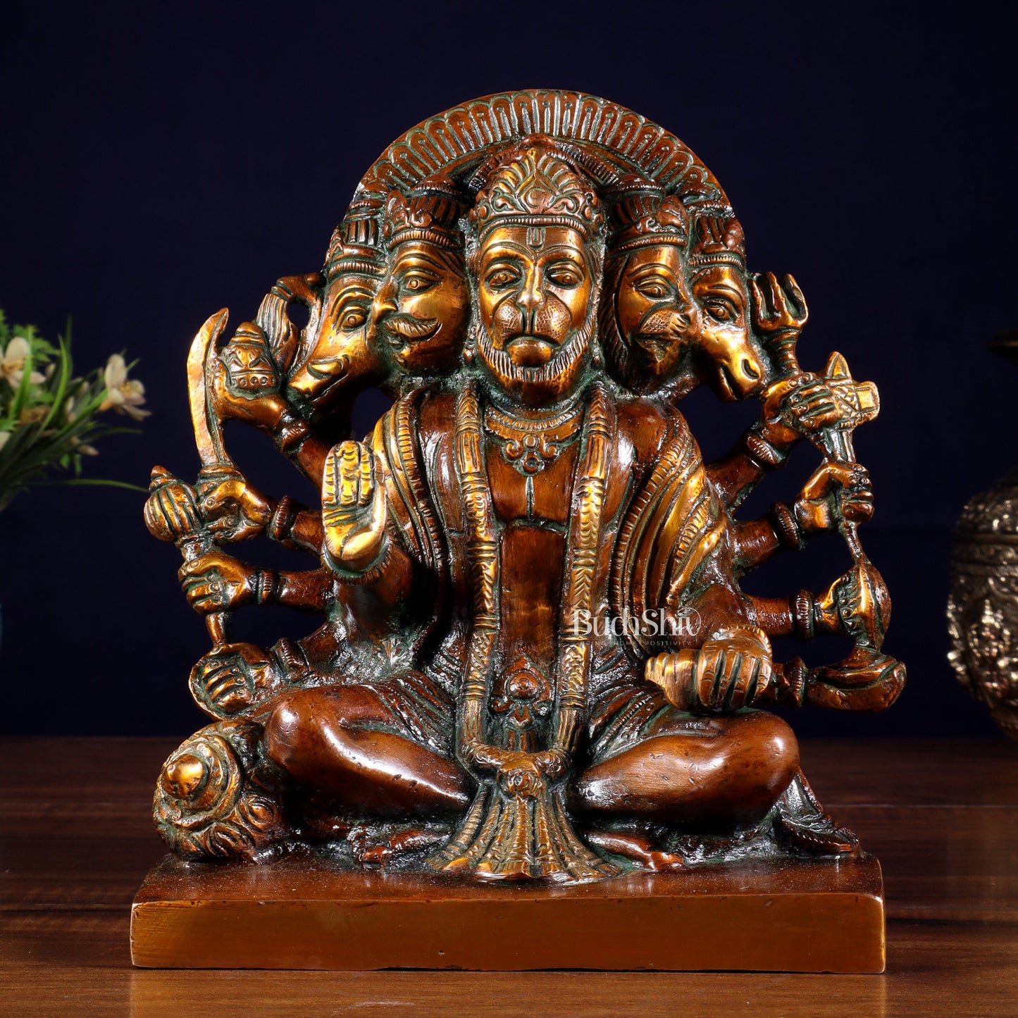 Pure Brass Panchmukhi Hanuman Statue – Chola Finish 7.5 Inch