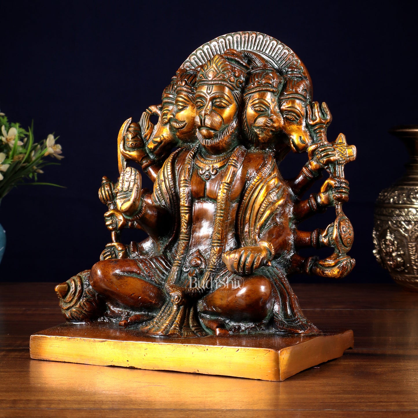Pure Brass Panchmukhi Hanuman Statue – Chola Finish 7.5 Inch