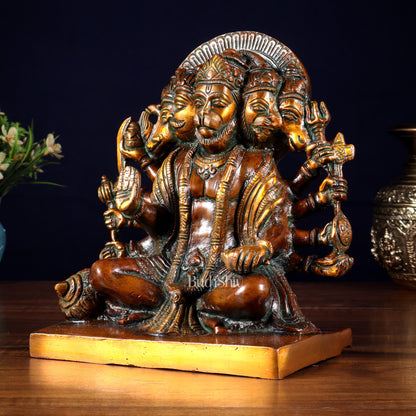 Pure Brass Panchmukhi Hanuman Statue – Chola Finish 7.5 Inch