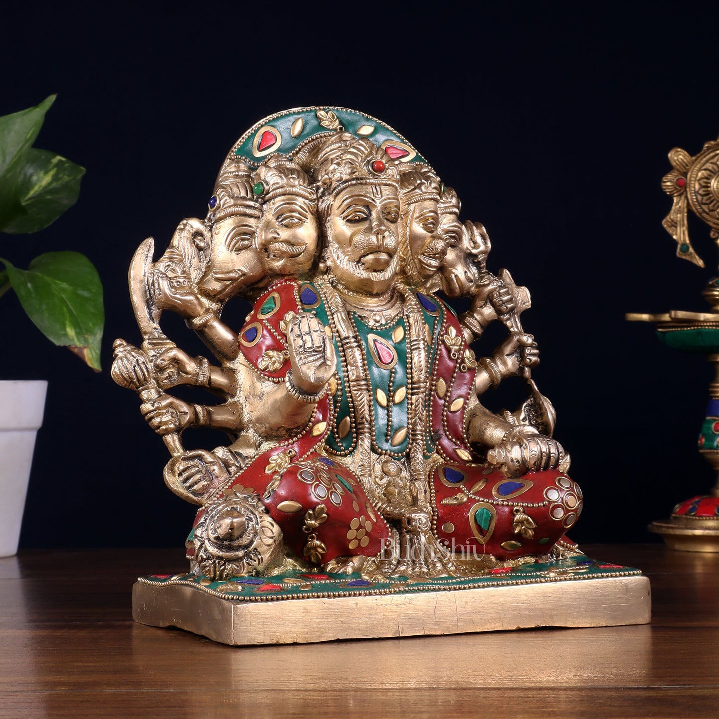 Pure Brass Panchmukhi Hanuman Statue 7.5 Inch stonework