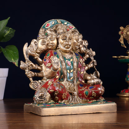 Pure Brass Panchmukhi Hanuman Statue 7.5 Inch stonework