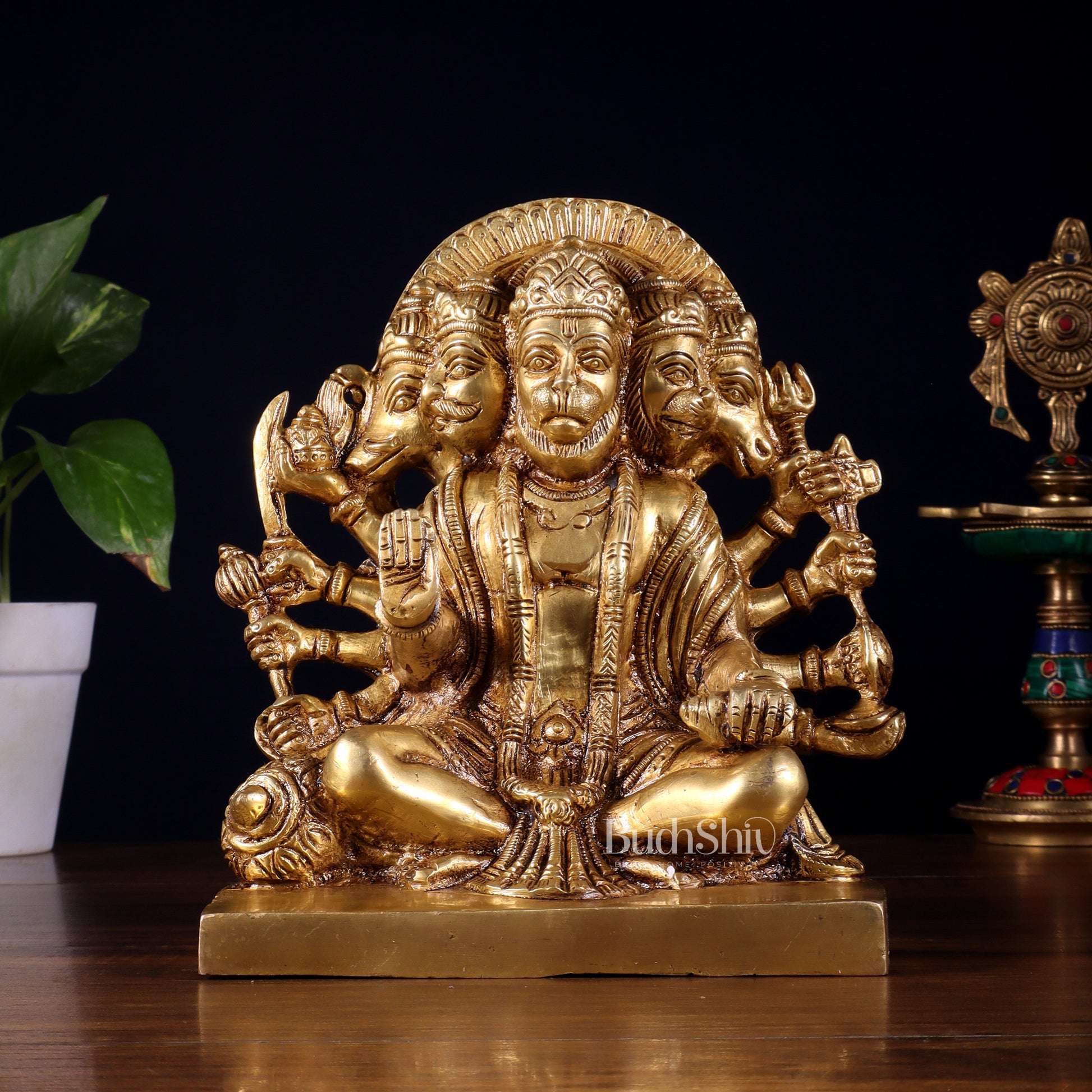 Pure Brass Panchmukhi Hanuman Statue 7.5 Inch