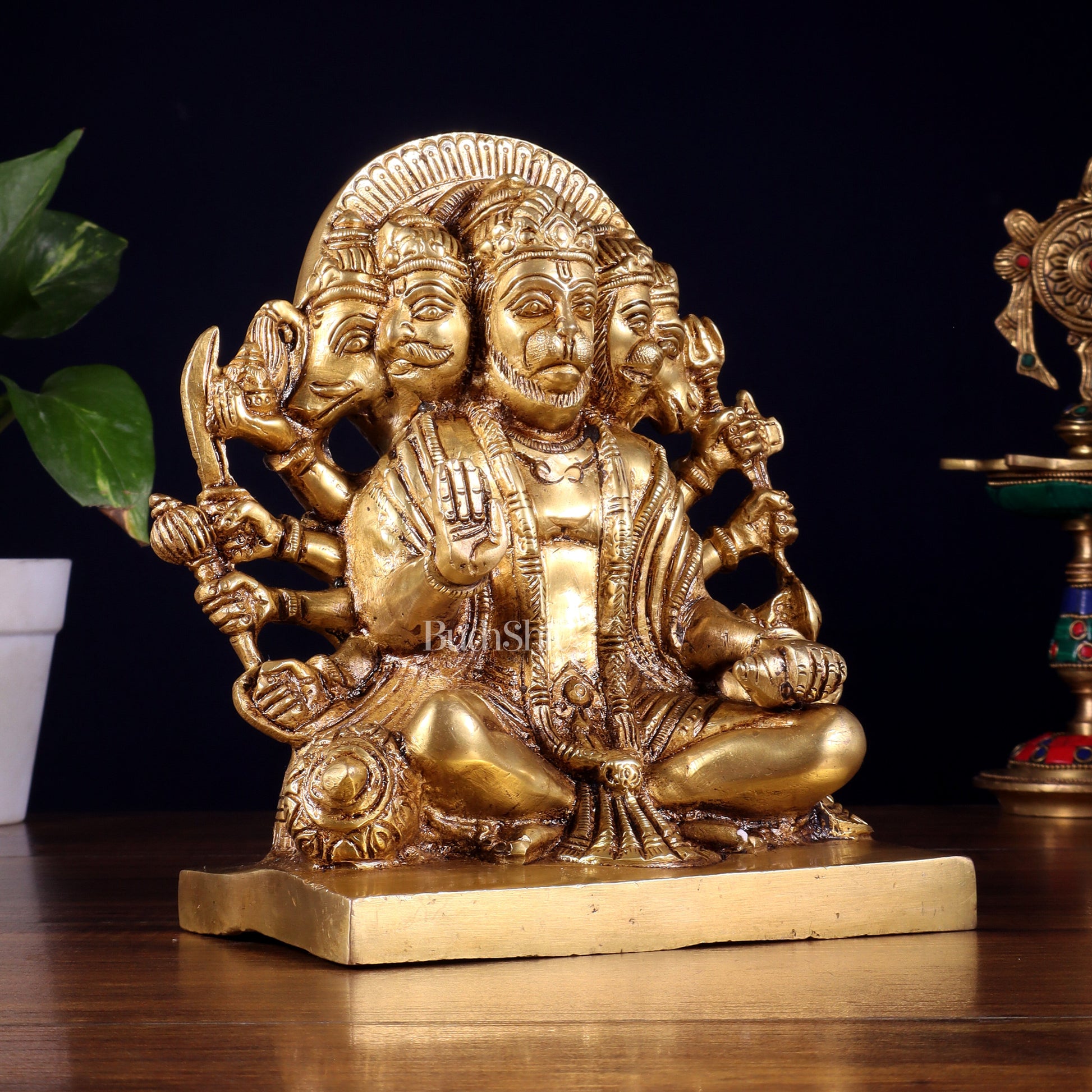 Pure Brass Panchmukhi Hanuman Statue 7.5 Inch