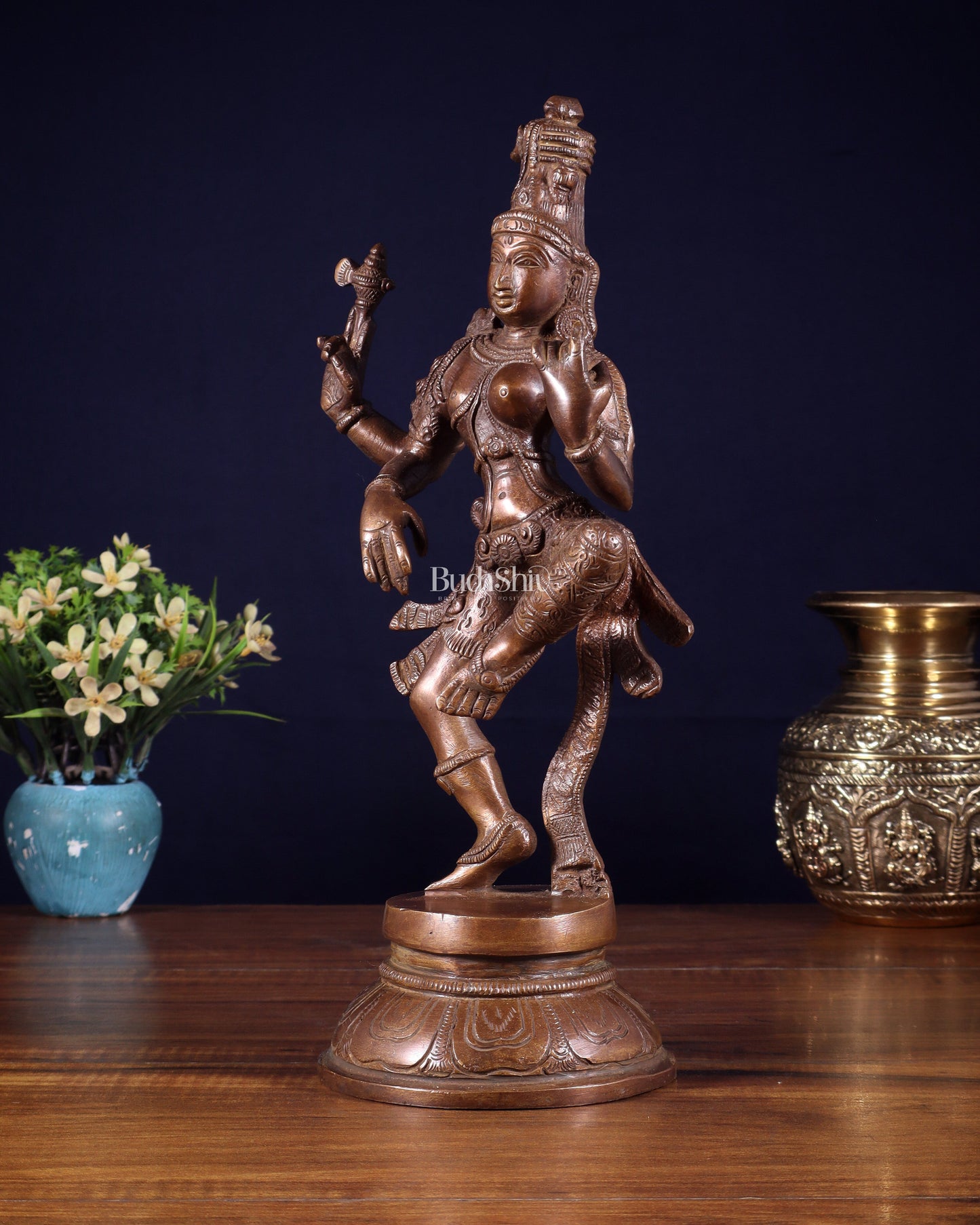 Brass Dancing Ardhanarishvara Statue - 12" Dark brown