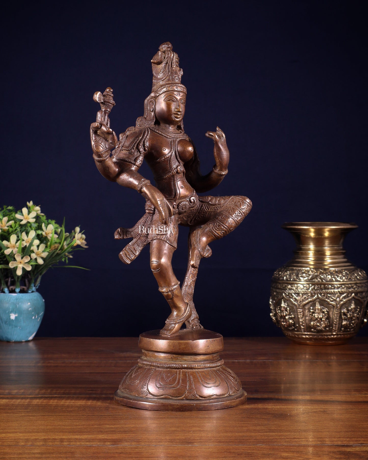 Brass Dancing Ardhanarishvara Statue - 12" Dark brown