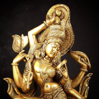 Pure Brass Dancing Ardhanarishwara Statue | Shiv Shakti as One | 16.5"