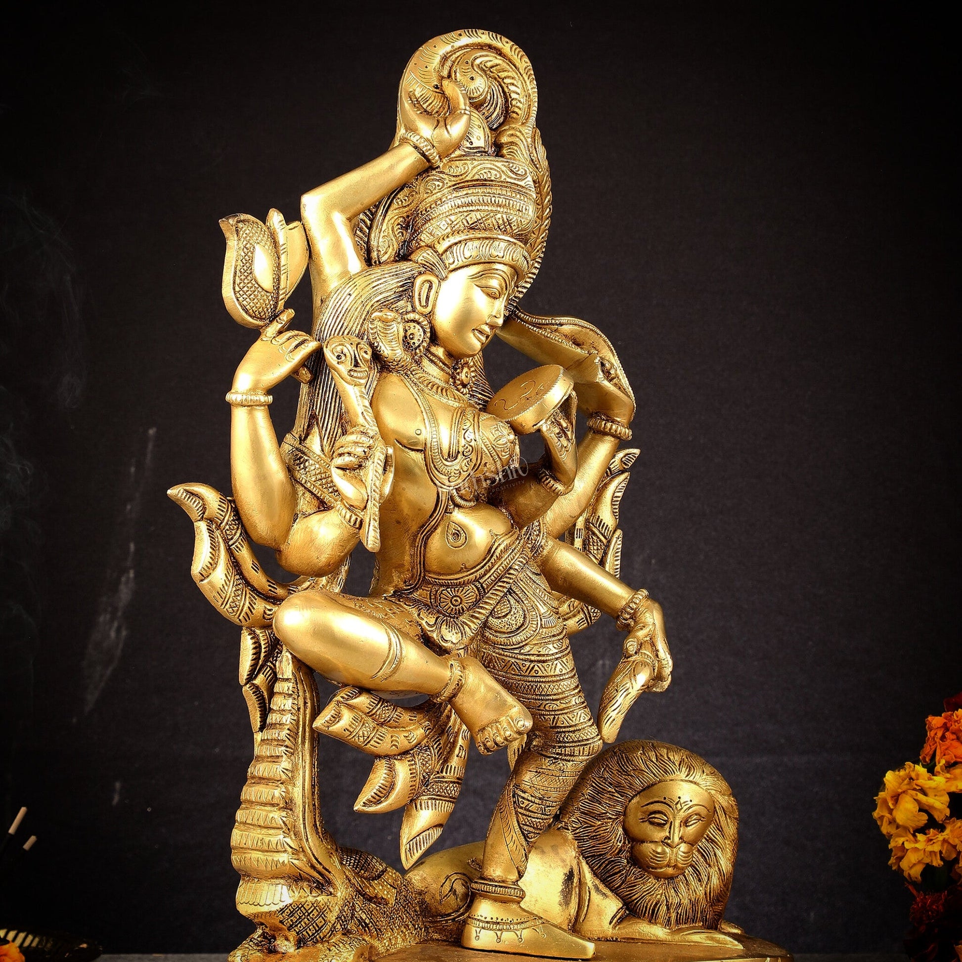 Pure Brass Dancing Ardhanarishwara Statue | Shiv Shakti as One | 16.5"