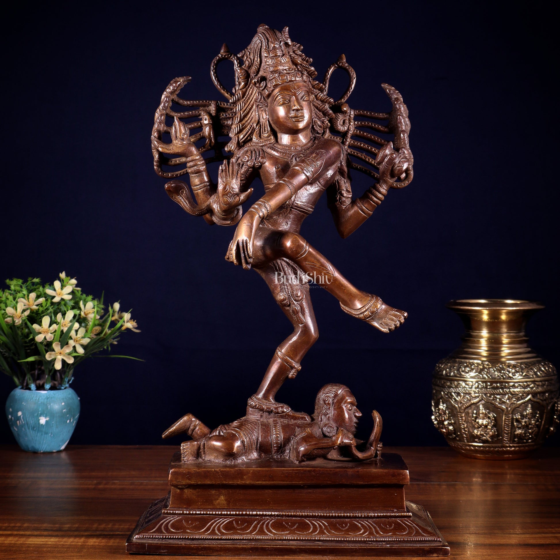 Brass Dancing Shiva Nataraja statue 14" Dark Brown