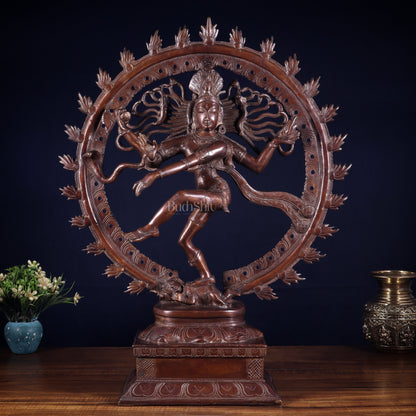 Pure Brass Unique Dancing Shiva Nataraja Statue - Height 21" dark brown