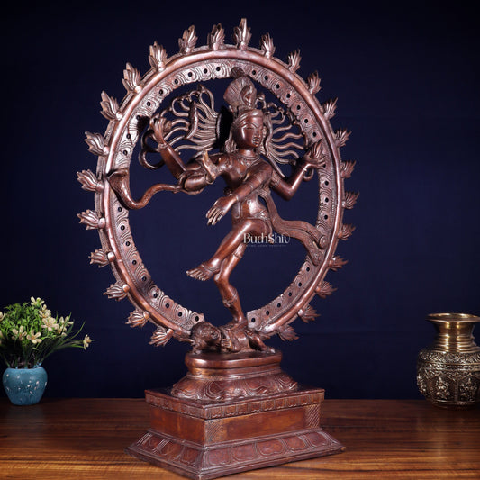 Pure Brass Unique Dancing Shiva Nataraja Statue - Height 21" dark brown