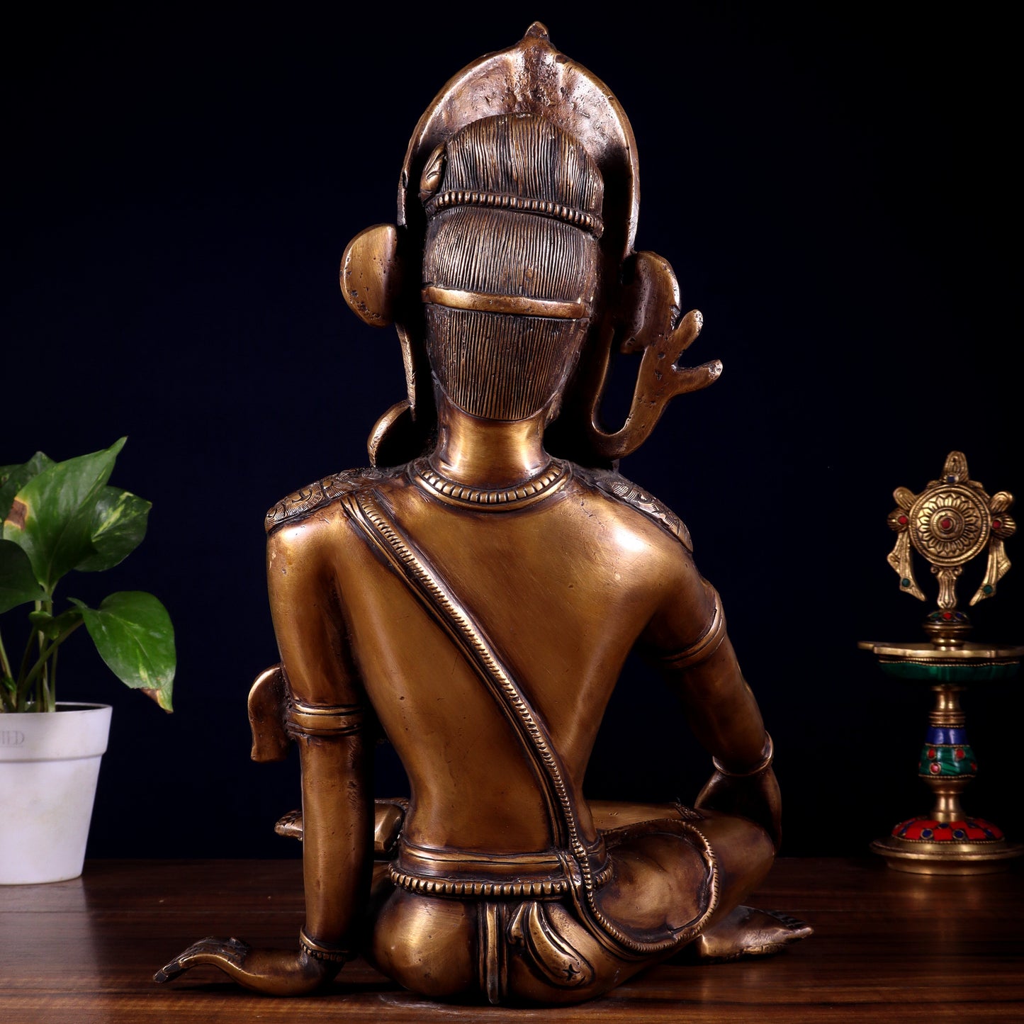 Handcrafted Brass Lord Indra Statue vintage tone , 14"