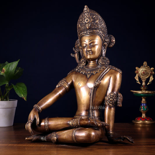 Handcrafted Brass Lord Indra Statue vintage tone , 14"