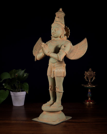 Brass Standing Garuda Dev Statue - 22 Inch Green sand patina
