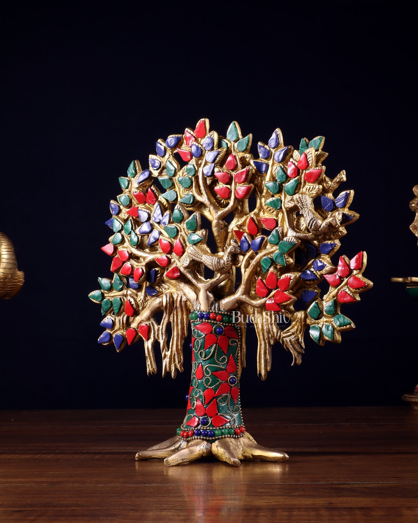 Pure Brass Handcrafted Kalpavriksha Tree - Table Standing 9" stonework