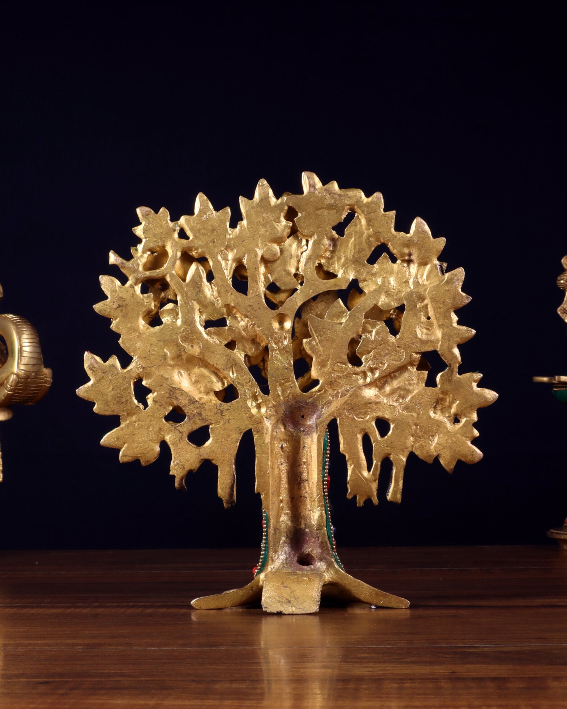 Pure Brass Handcrafted Kalpavriksha Tree - Table Standing 9" stonework
