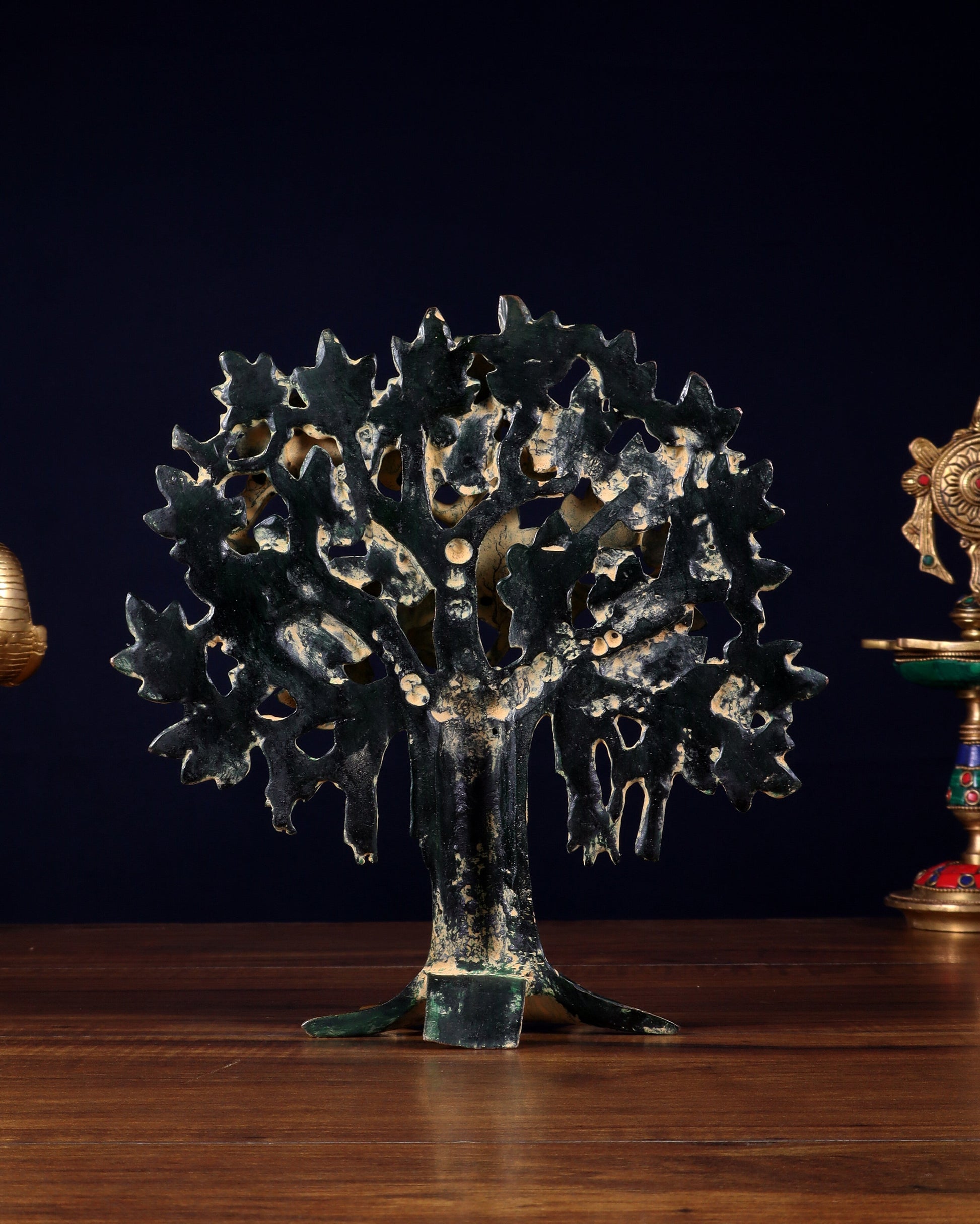 Pure Brass Handcrafted Kalpavriksha Tree - Table Standing 9" sand finish