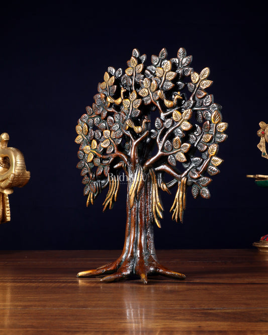 Pure Brass Handcrafted Kalpavriksha Tree - Table Standing - 11" vintage
