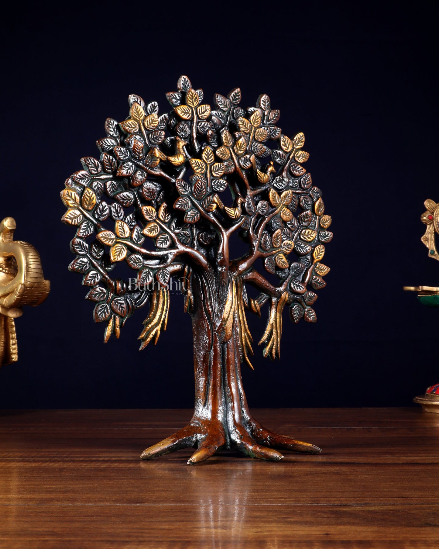 Pure Brass Handcrafted Kalpavriksha Tree - Table Standing - 11" vintage