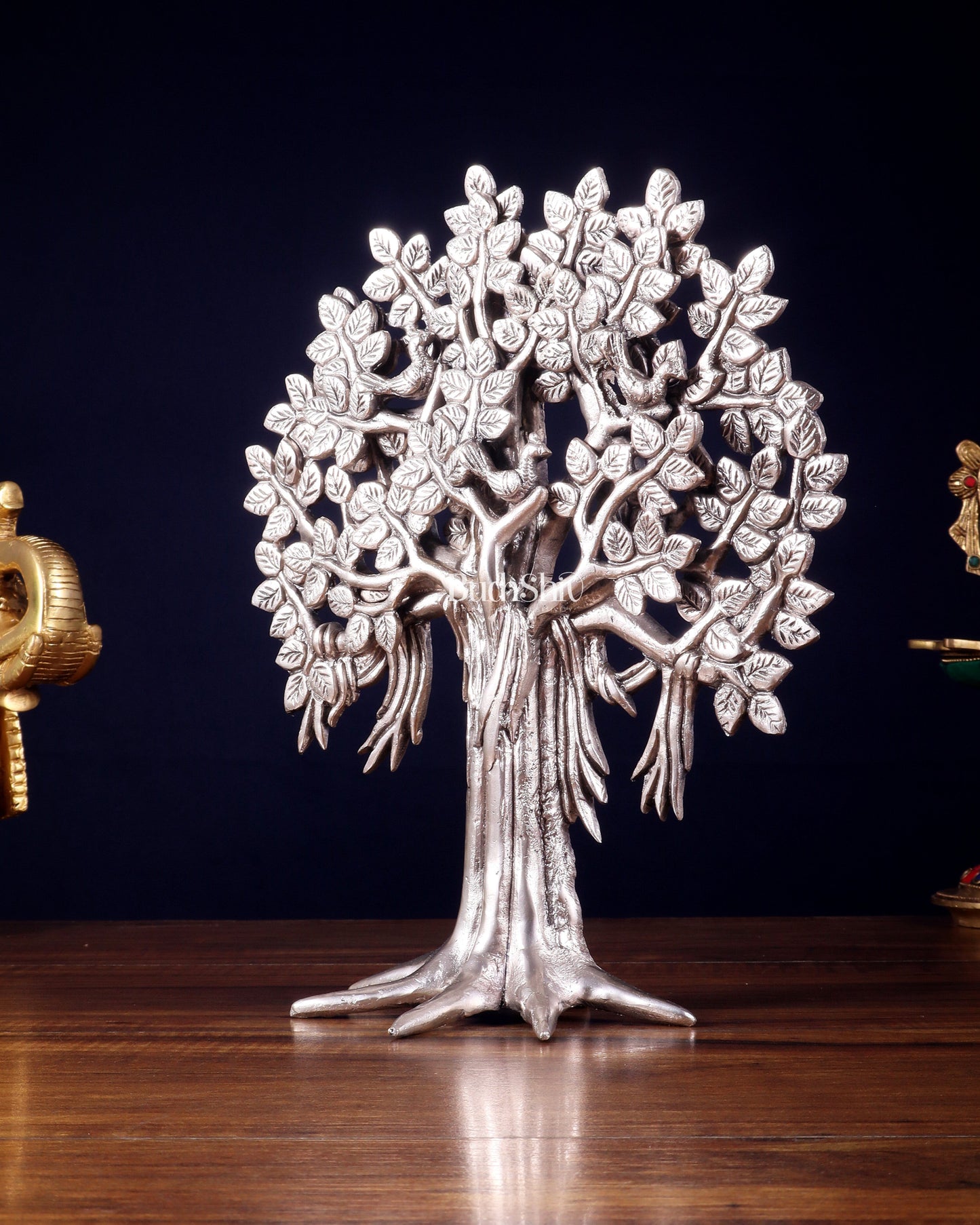 Pure Brass Handcrafted Kalpavriksha Tree - Table Standing - 11" silver plated