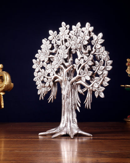 Pure Brass Handcrafted Kalpavriksha Tree - Table Standing - 11" silver plated