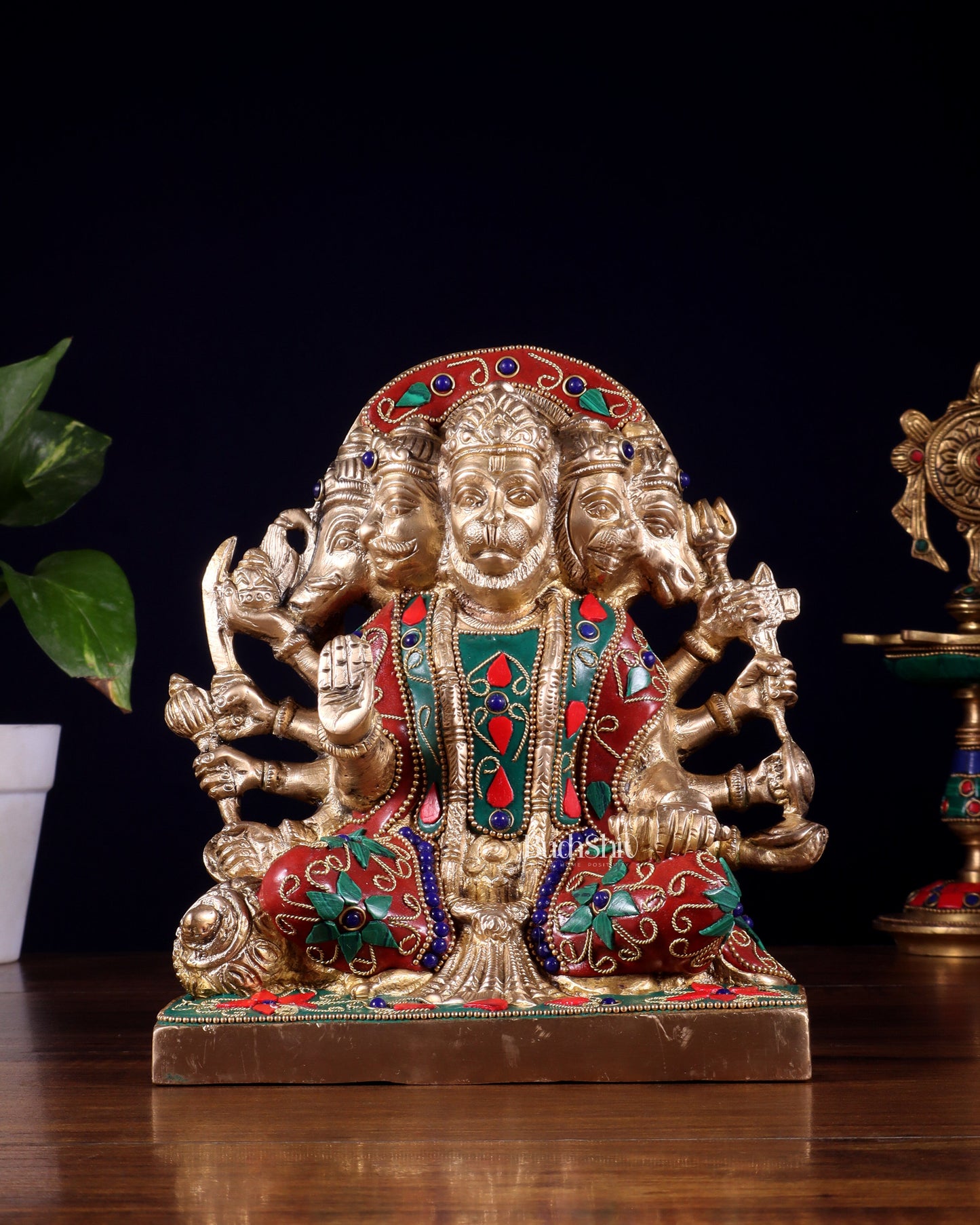 Pure Brass Panchmukhi Hanuman Statue 7.5 Inch stonework