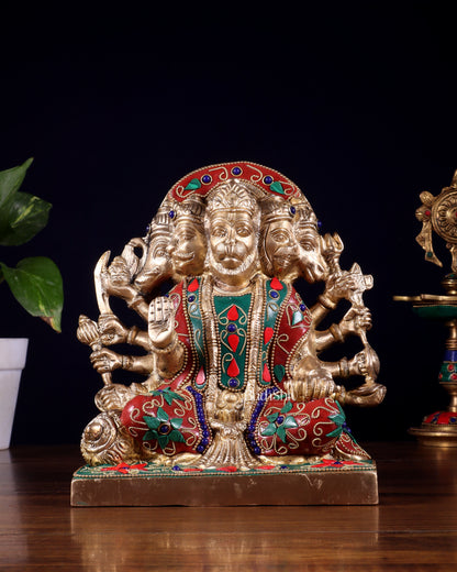 Pure Brass Panchmukhi Hanuman Statue 7.5 Inch stonework