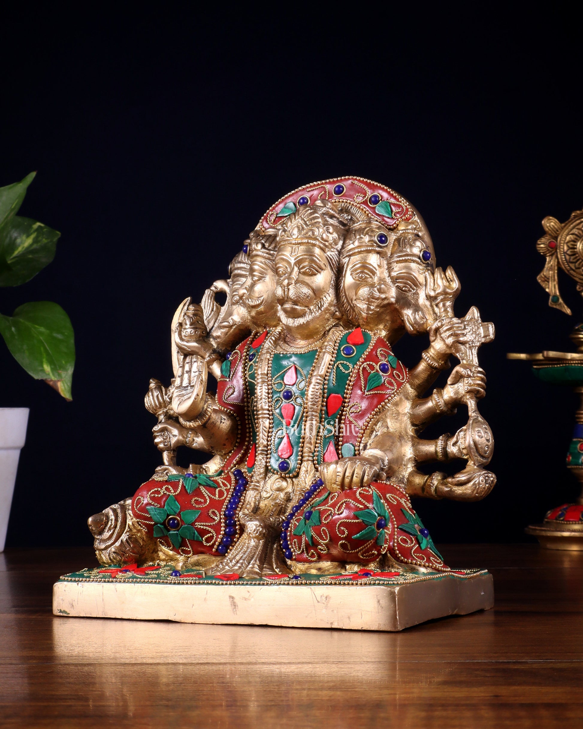 Pure Brass Panchmukhi Hanuman Statue 7.5 Inch stonework