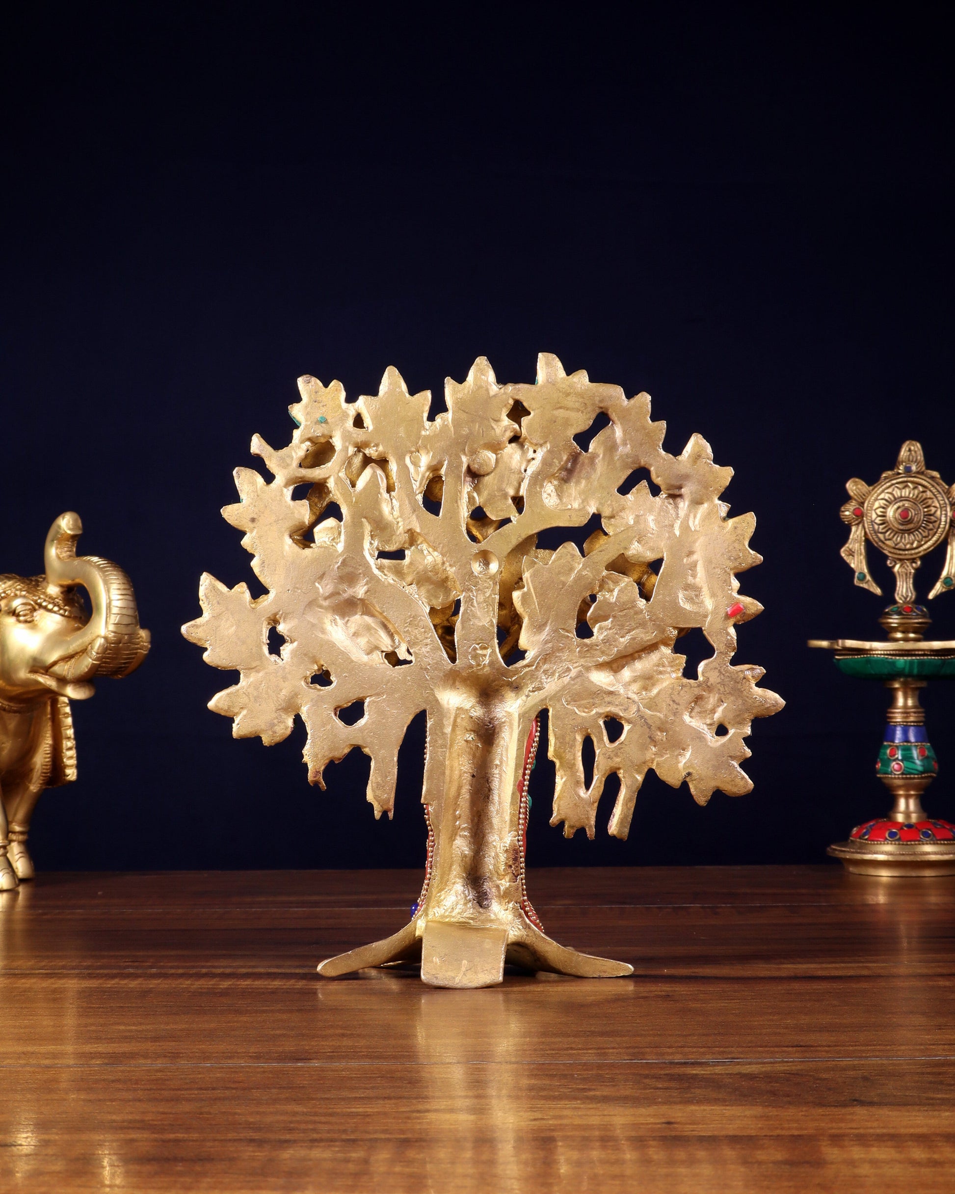 Pure Brass Handcrafted Kalpavriksha Tree - Table Standing 9" stonework