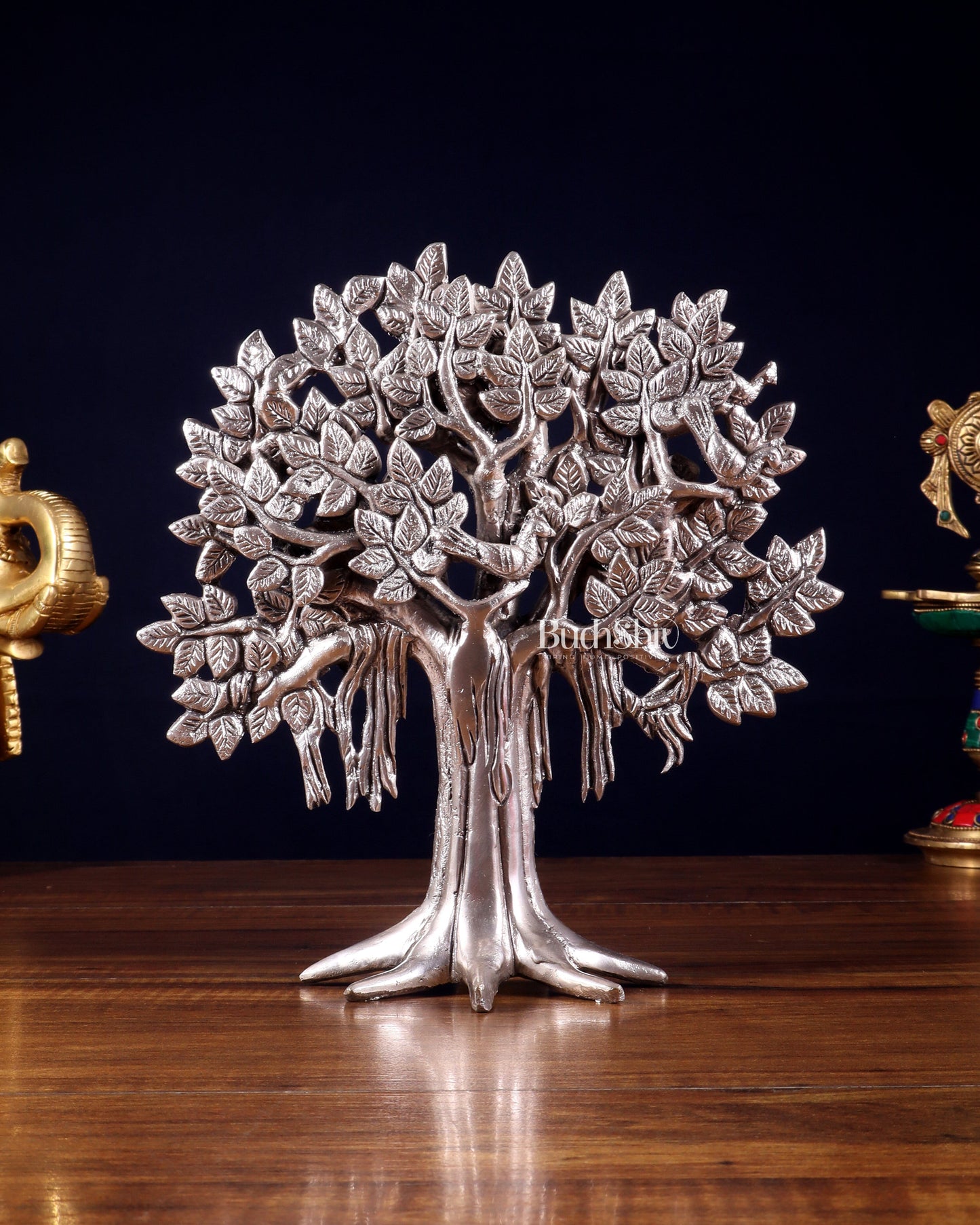 Pure Brass Handcrafted Kalpavriksha Tree - Table Standing 9" silver plated