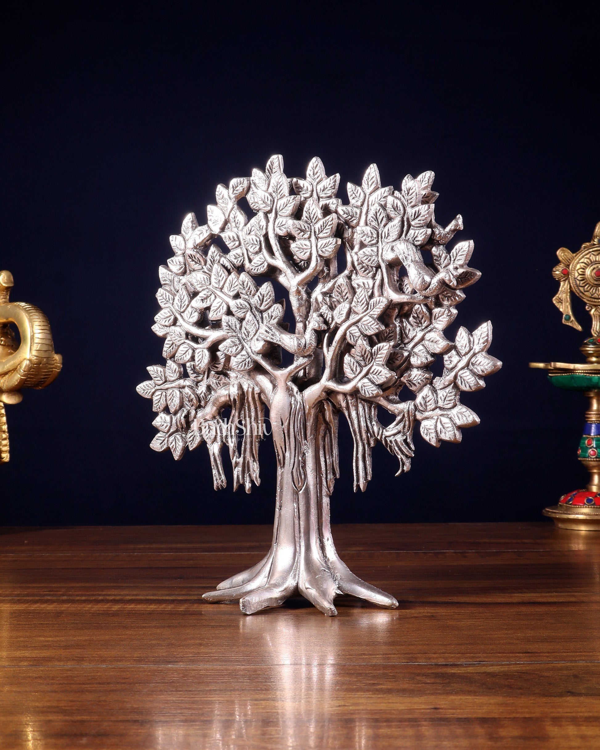 Pure Brass Handcrafted Kalpavriksha Tree - Table Standing 9" silver plated