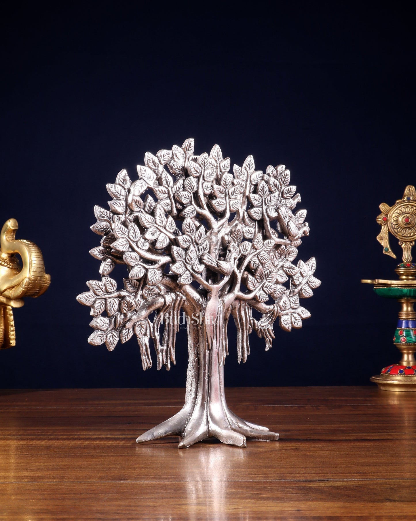 Pure Brass Handcrafted Kalpavriksha Tree - Table Standing 9" silver plated